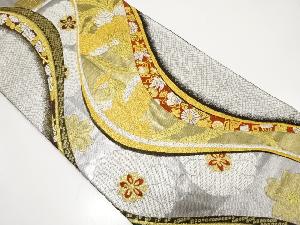 鳳凰に花・宝尽くし・蓑亀模様織り出し　振袖用全通袋帯